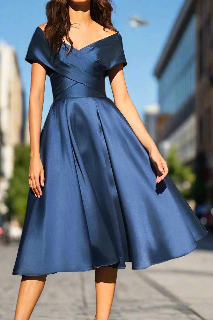 Blue mother of the bride dresses tea length on sale