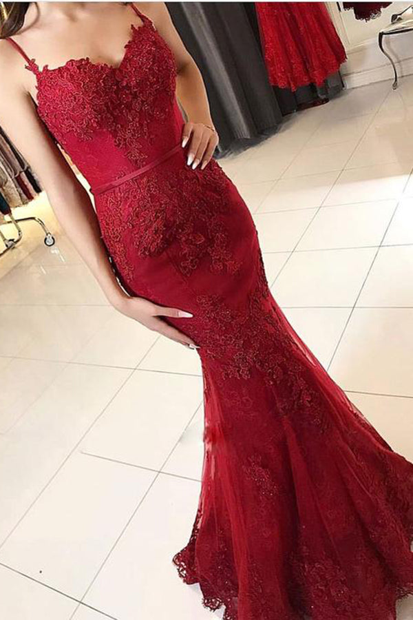 red fishtail prom dress