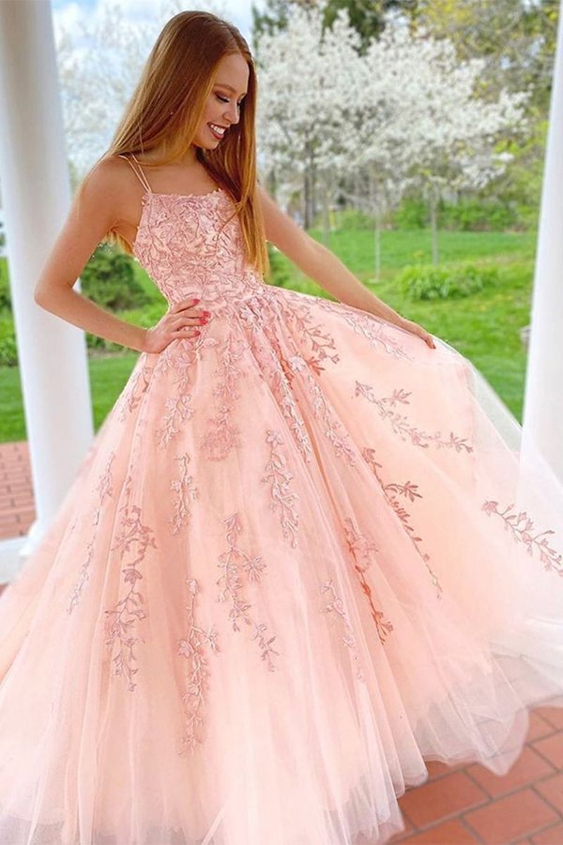 Pink Ombre Prom Dress with Straps