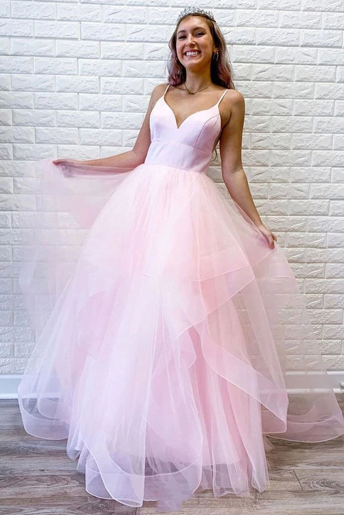 Pink Ombre Prom Dress with Straps