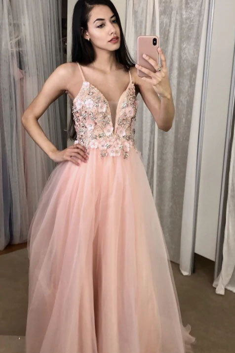 Pink Ombre Prom Dress with Straps