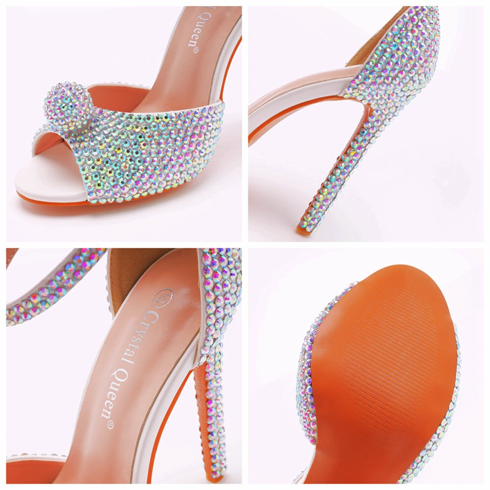 Peep Toe Rhinestone Ankle Strap Stiletto Heels