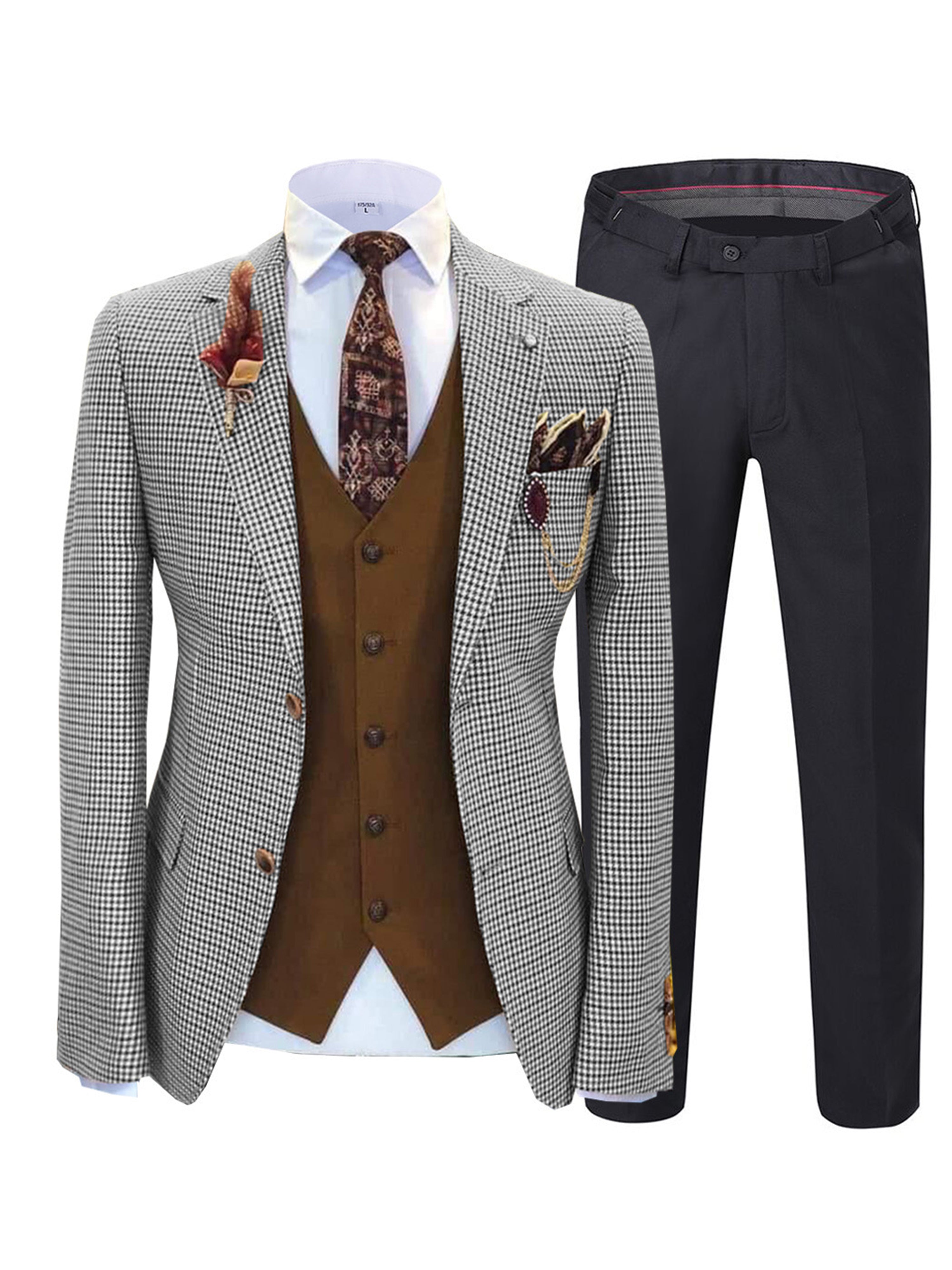 Plaid Tweed Slim Fit Men's Suit 3 Pieces Men's Suits