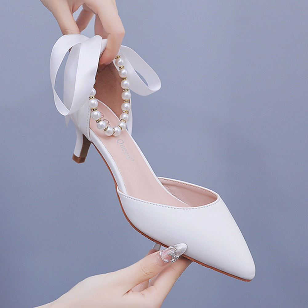 Pointed Toe Kitten Heels Ankle-Strap Wedding Shoes