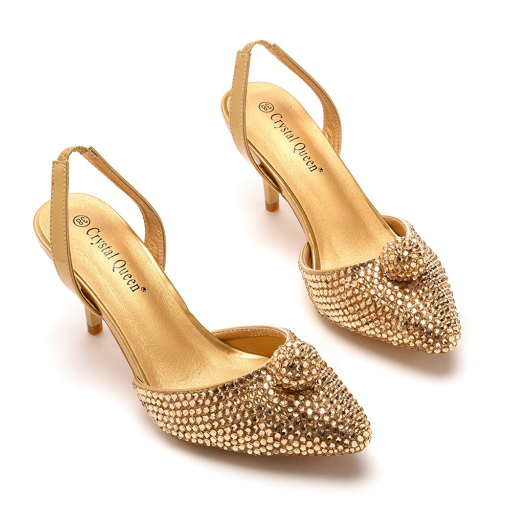 Glittering Rhinestone Ball Bead Pointed Toe High Heels