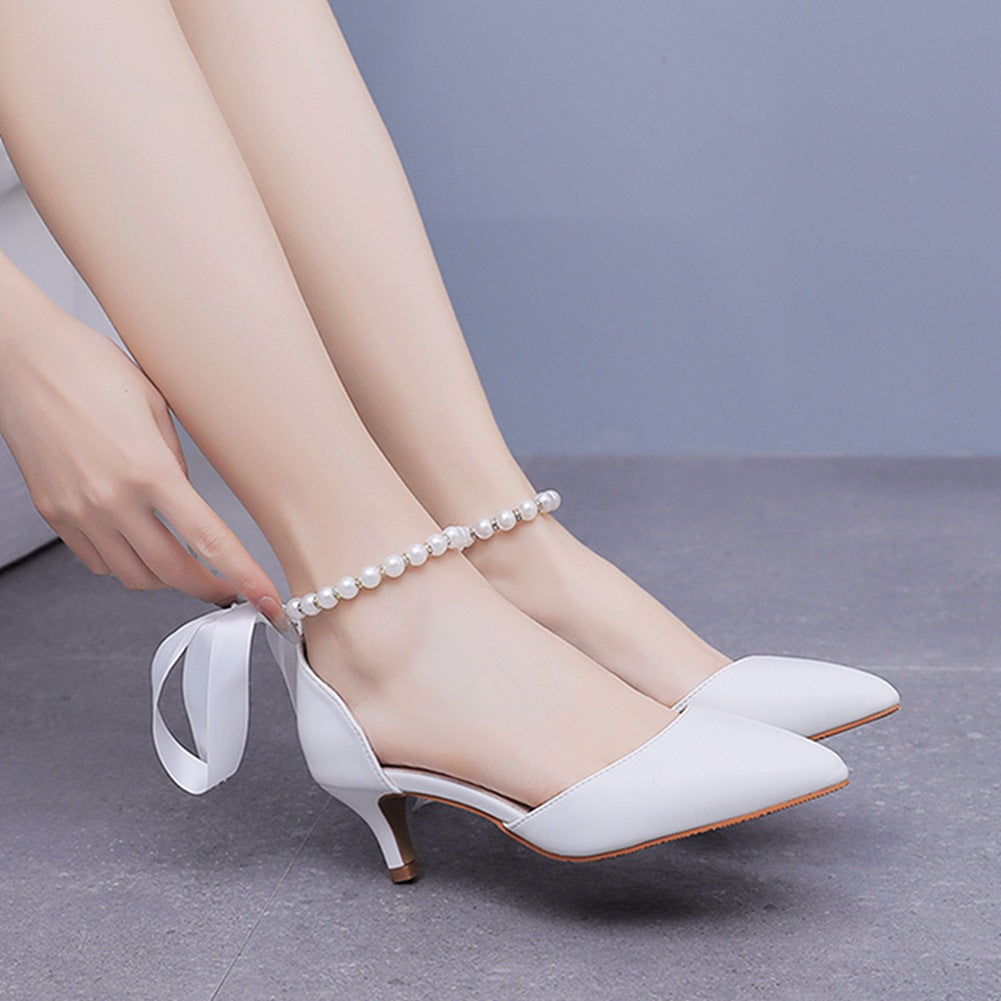 Pointed Toe Kitten Heels Ankle-Strap Wedding Shoes