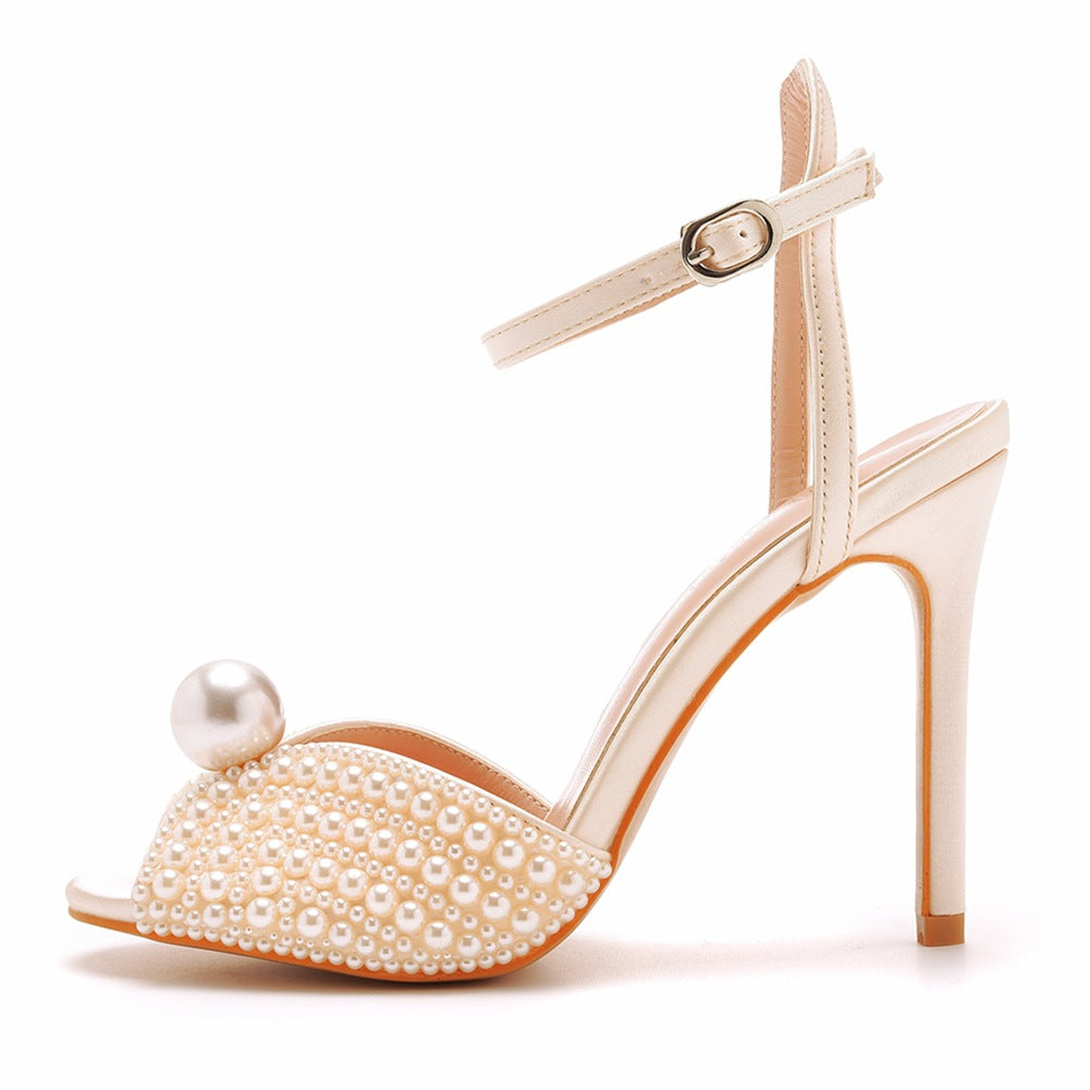 Peep Toe Elegant Faux Pearl Ultra High Heels