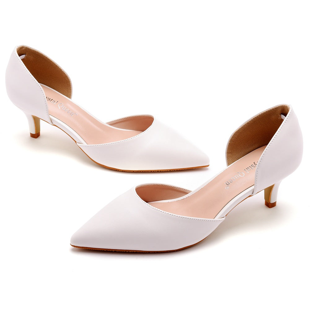 Pointed Toe Mid Cutout Two-Piece Slip On Kitten Heels