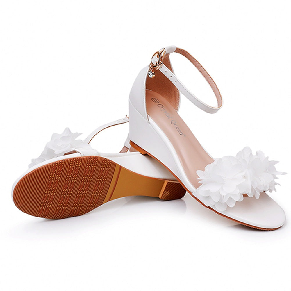 White Floral Open Toe Ankle-Strap Beach Sandals