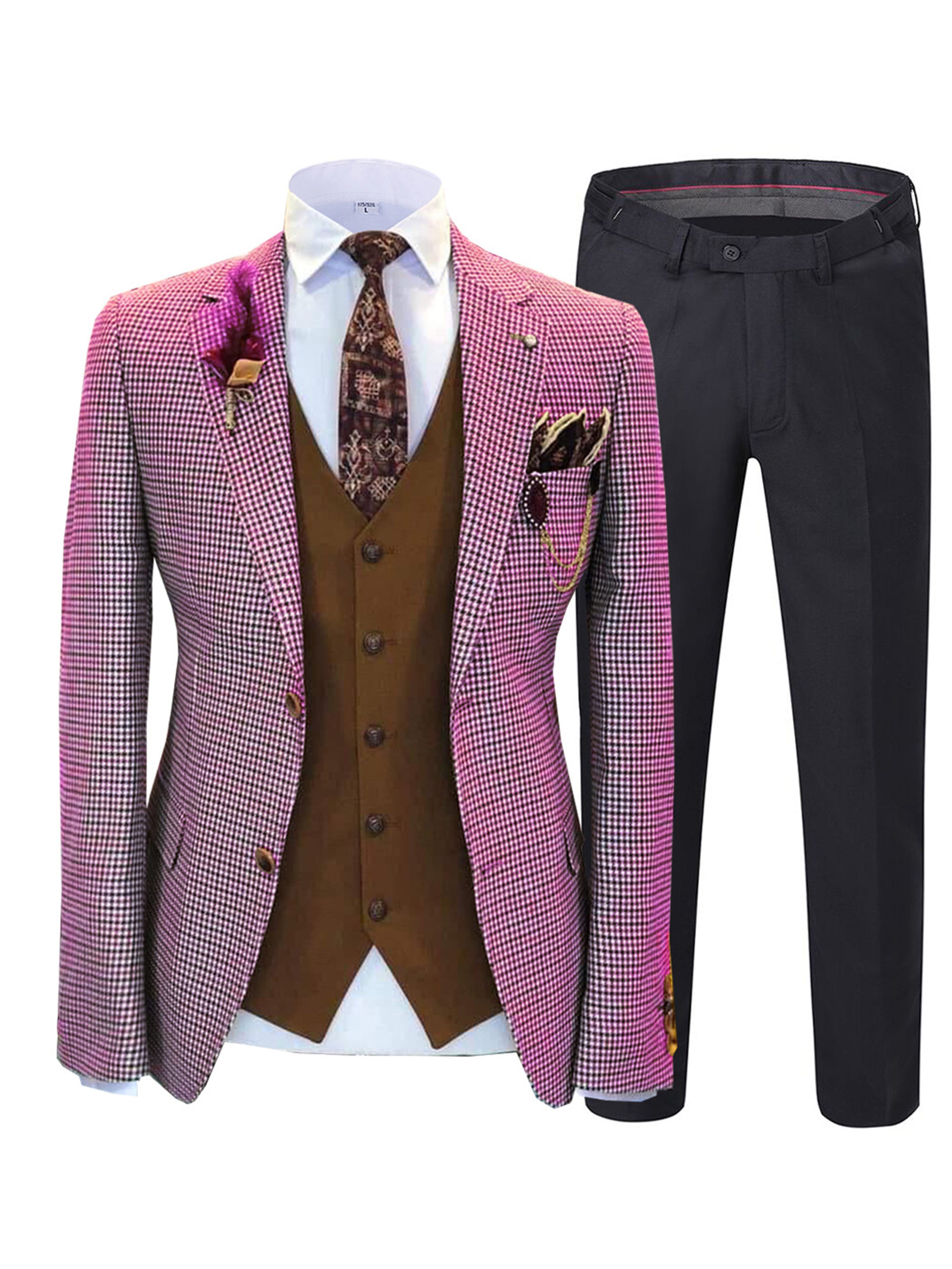 Plaid Tweed Slim Fit Men's Suit 3 Pieces Men's Suits