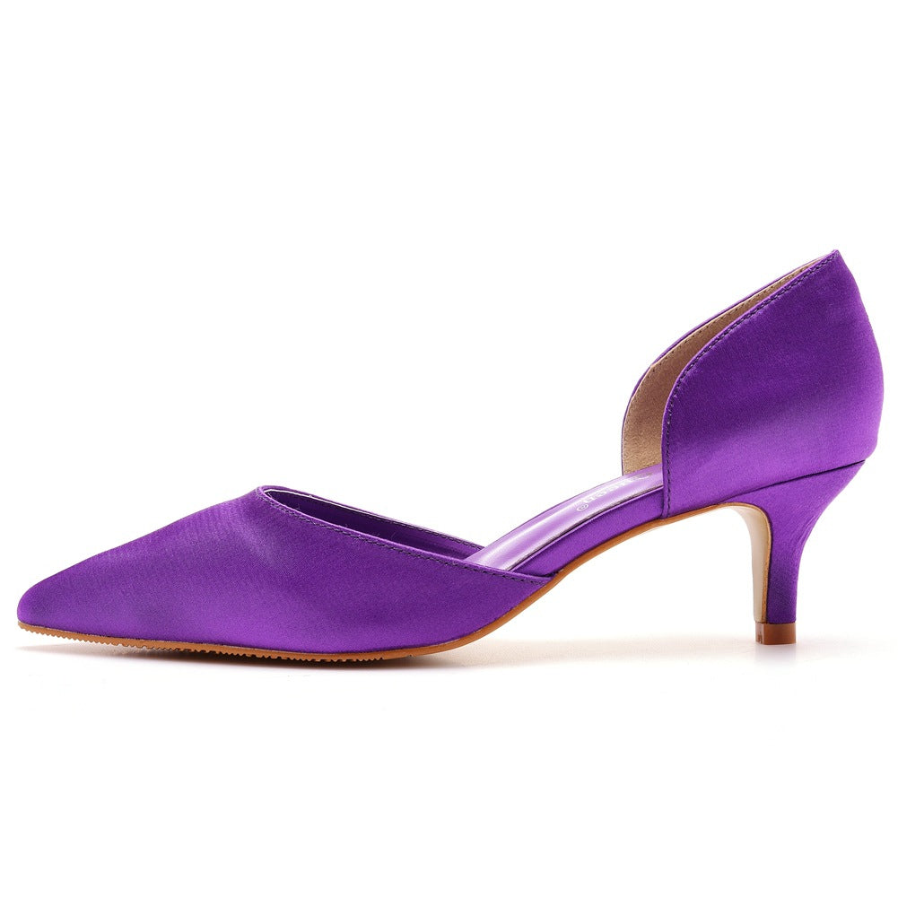 Pointed Toe Mid Cutout Two-Piece Slip On Kitten Heels