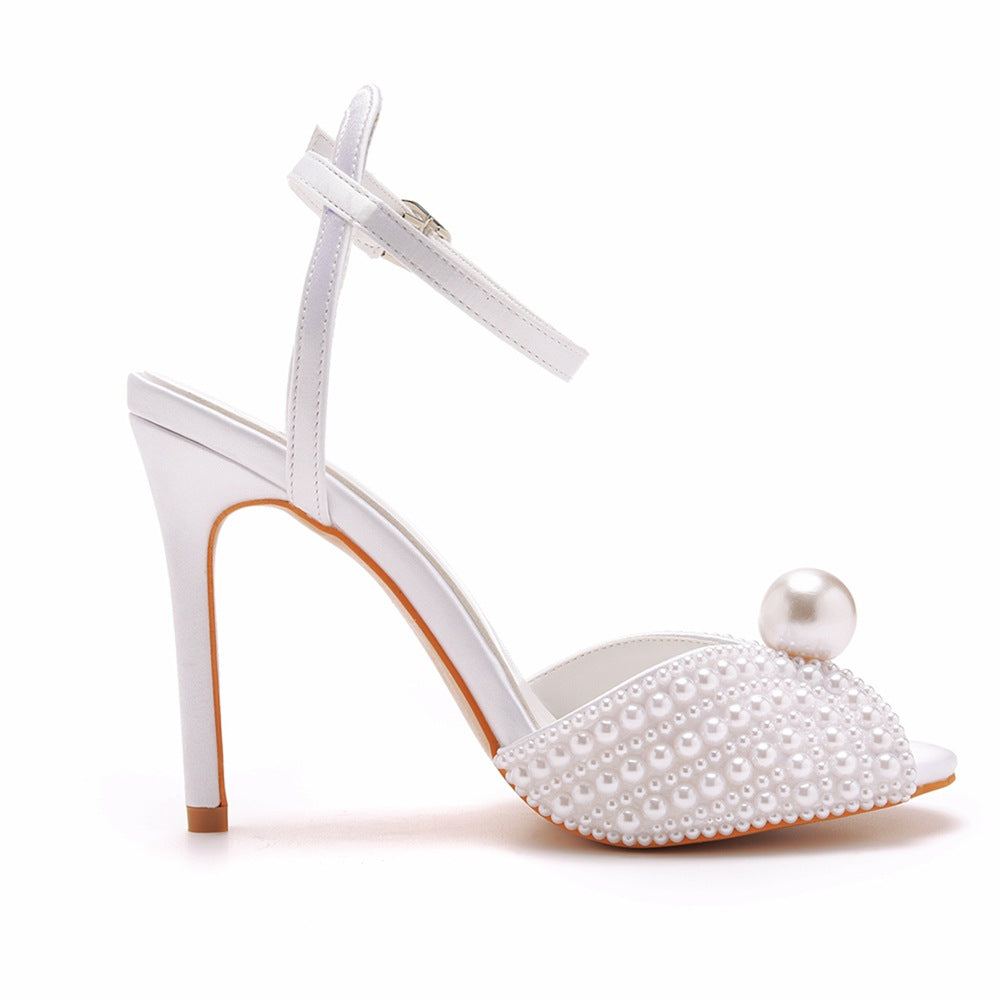 Peep Toe Elegant Faux Pearl Ultra High Heels