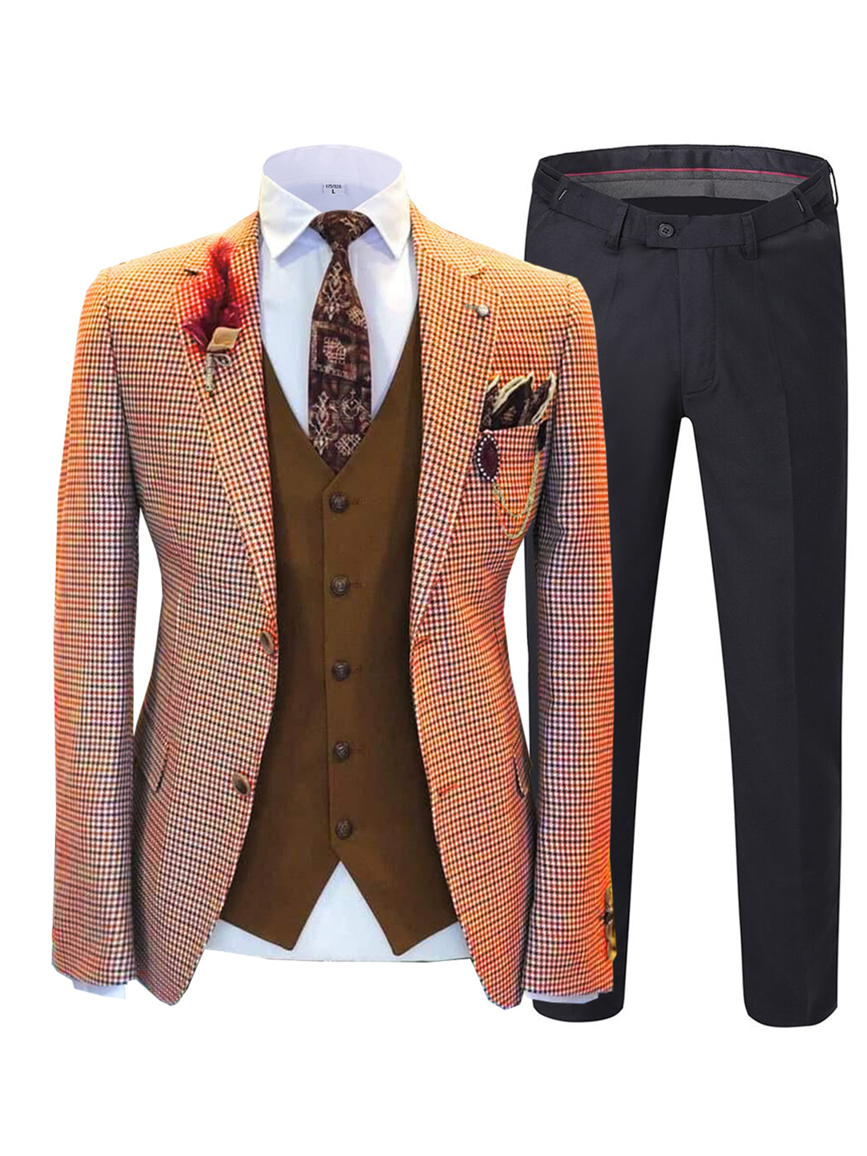 Plaid Tweed Slim Fit Men's Suit 3 Pieces Men's Suits