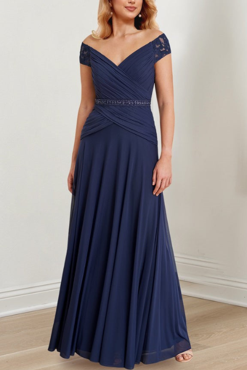 A-Line Pleats Off-The-Shoulder Chiffon Mother of The Bride Dresses