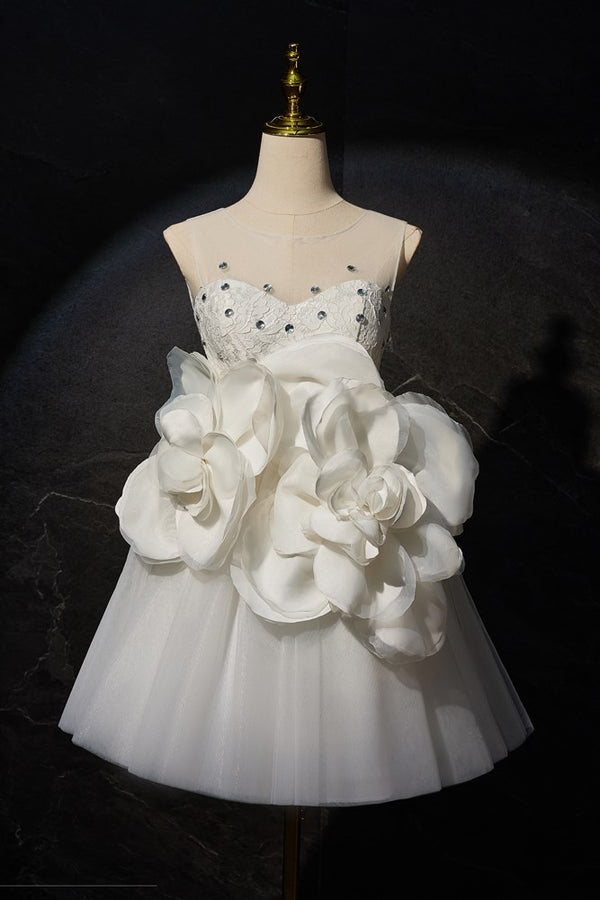 Charming Ivory Sleeveless Homecoming Dresses With Flower Appliques