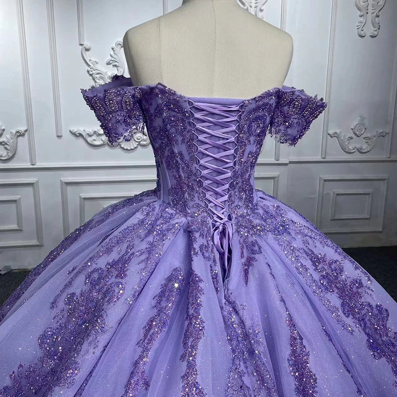 Charming Off the Shoulder Birthday Party Sweet 15 Dresses Beading Ball Gown