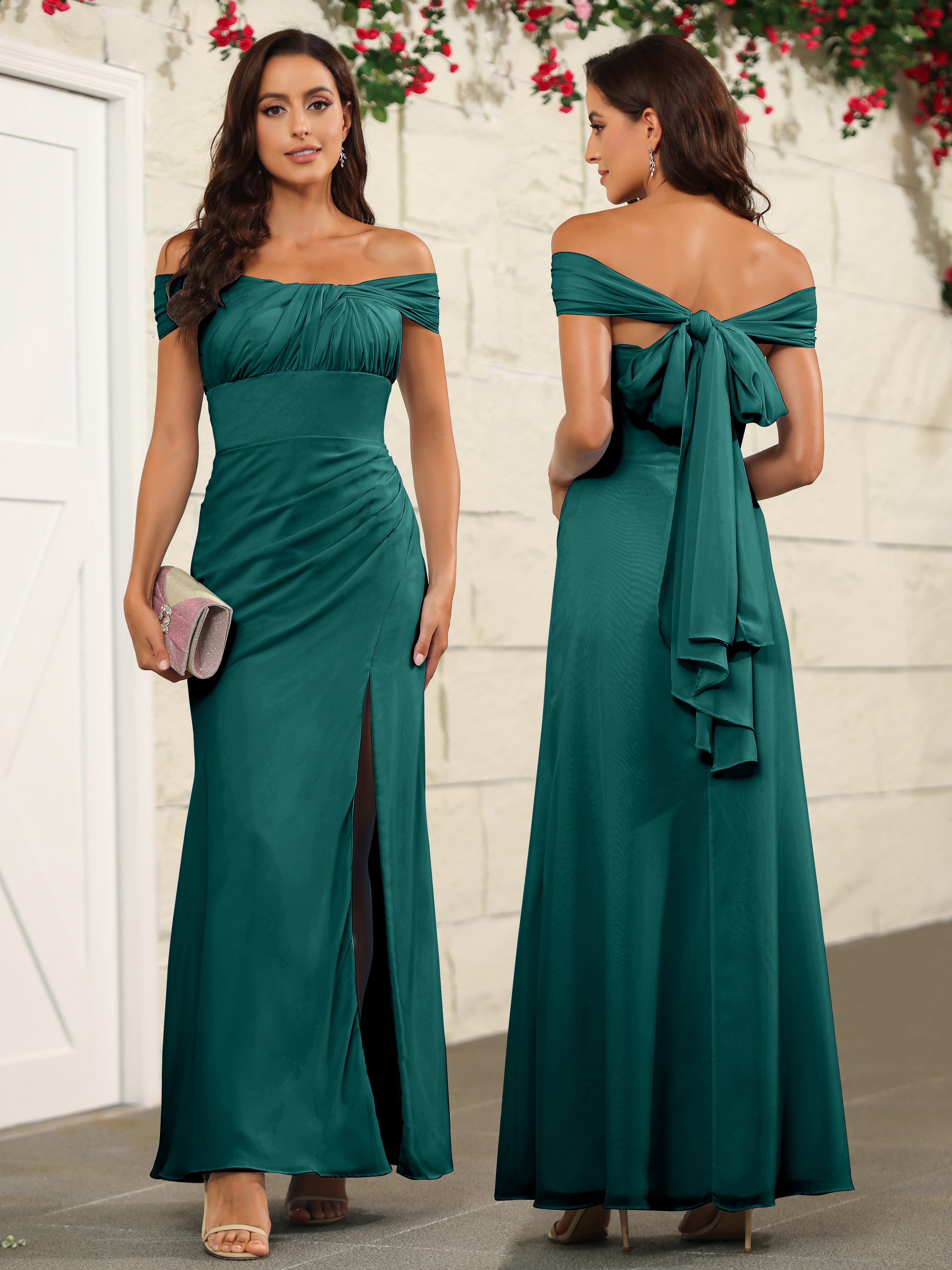 Chic Off The Shoulder Chiffon Bridesmaid Dresses