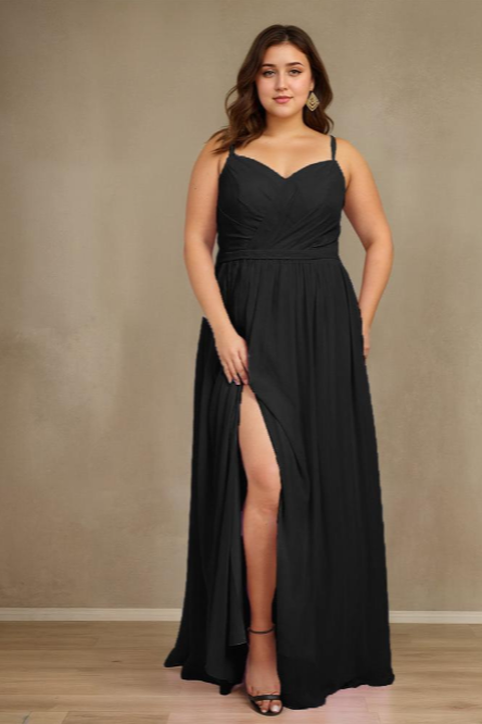 Sweetheart A Line Spaghetti Straps Plus Size Bridesmaid Dresses with Slit