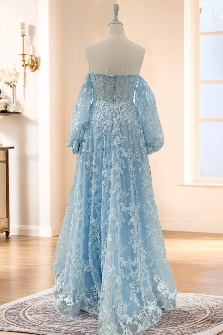 Gorgeous Lace Sweetheart Off The Shoulder Prom Dress with Detachable Sleeves