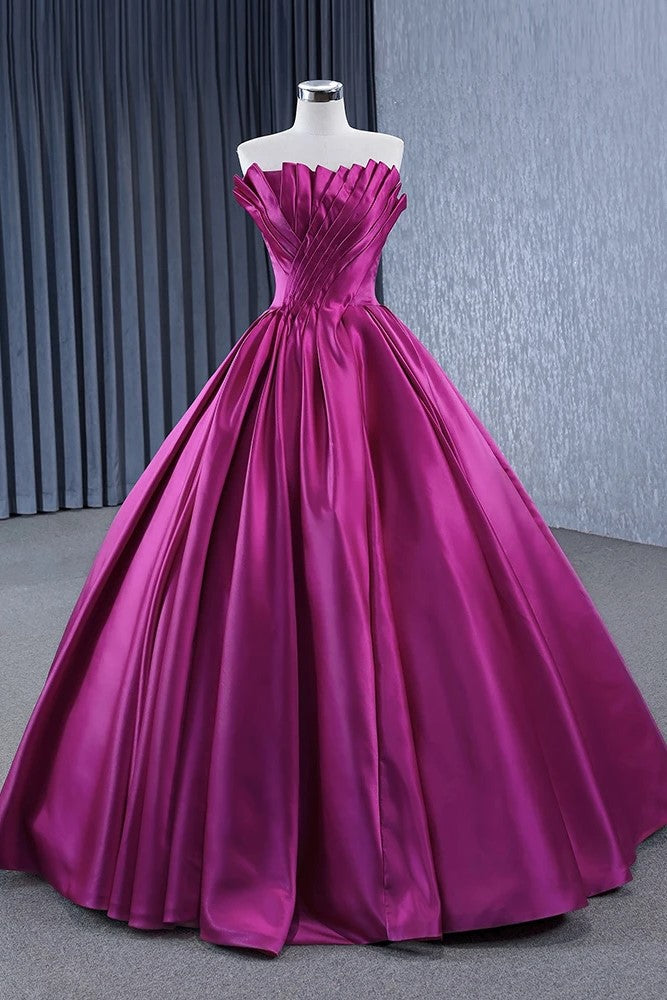 Novelty A Line Satin Strapless Ball Gown Evening Dress For Women 6501