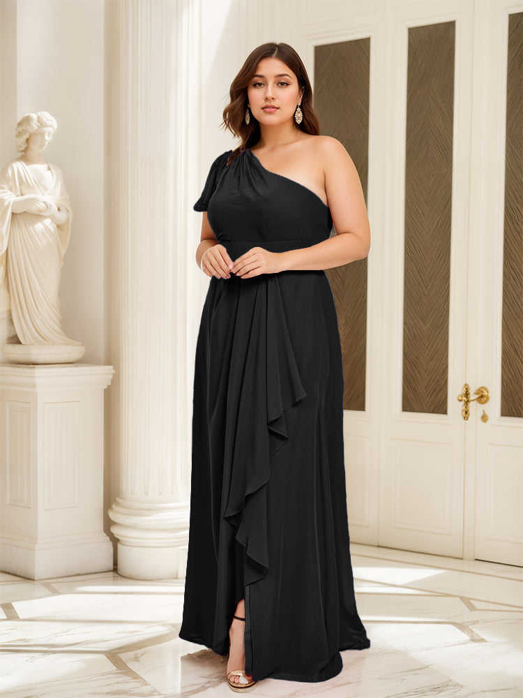 One Shoulder A Line Slit Plus Size Bridesmaid Dress