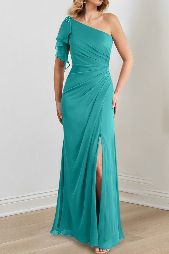 One Shoulder Column Sleeveless Long Mother of The Bride Dresses