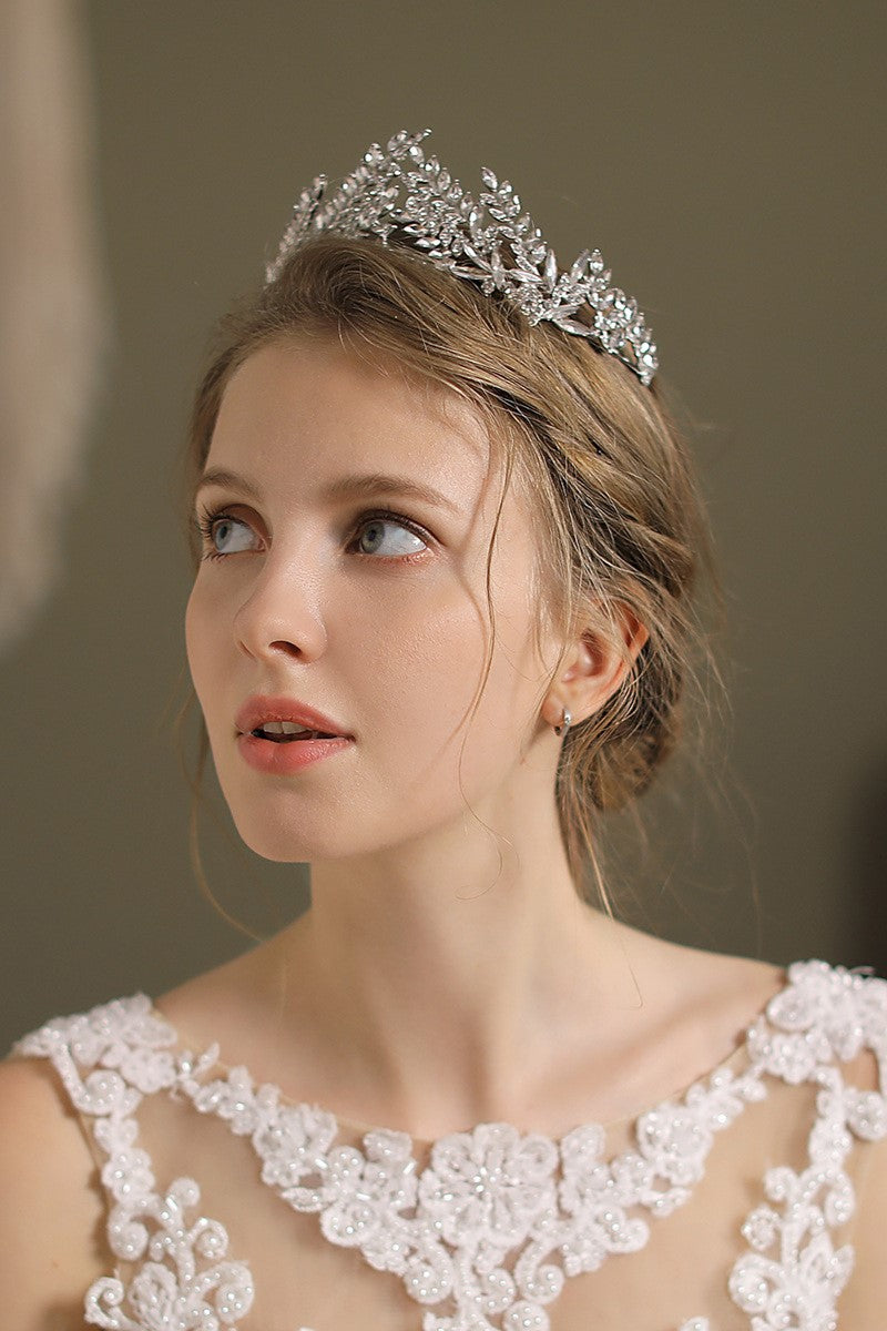 Silver Crystal Leaves Wedding Tiara