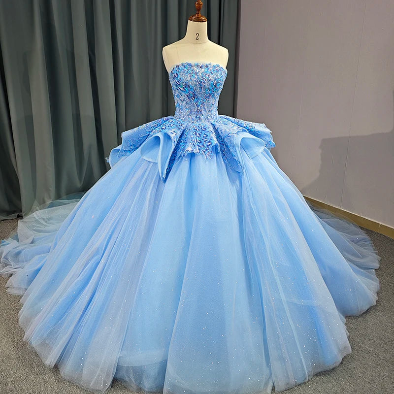 Stylish Strapless Lace Up Quinceanera Dresses Sequins Ball Gown