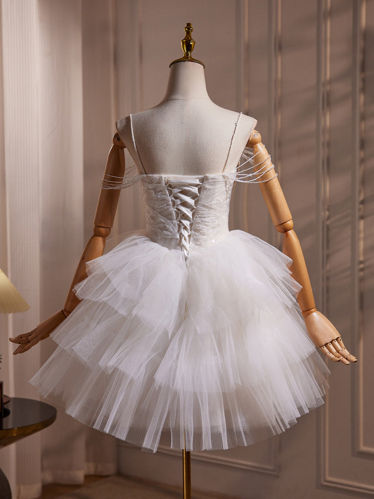 White Spaghetti Straps Short Homecoming Dress Birthday Party Dress