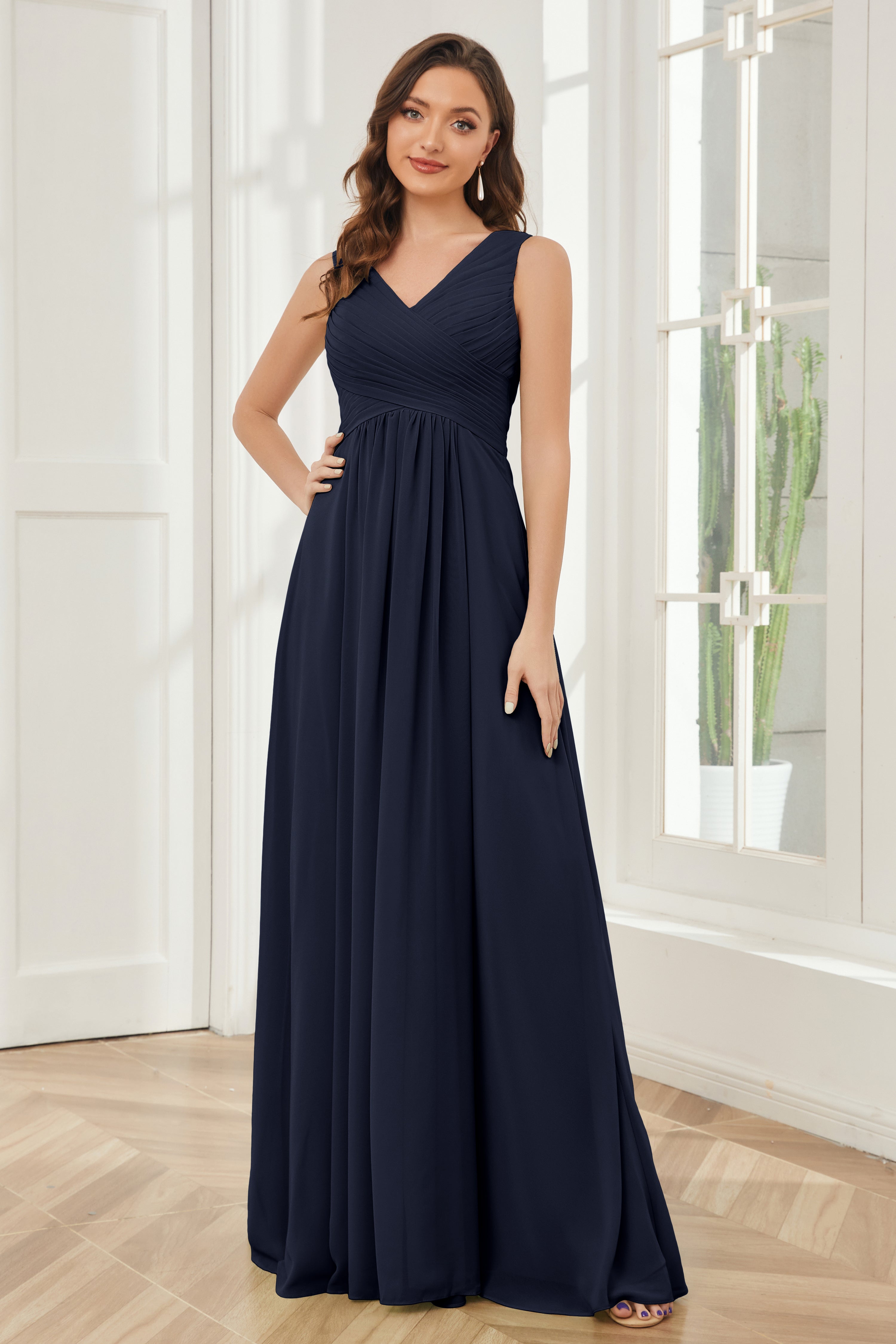 A-line V-Neck on sale Floor-Length Chiffon Bridesmaid Dress #251588