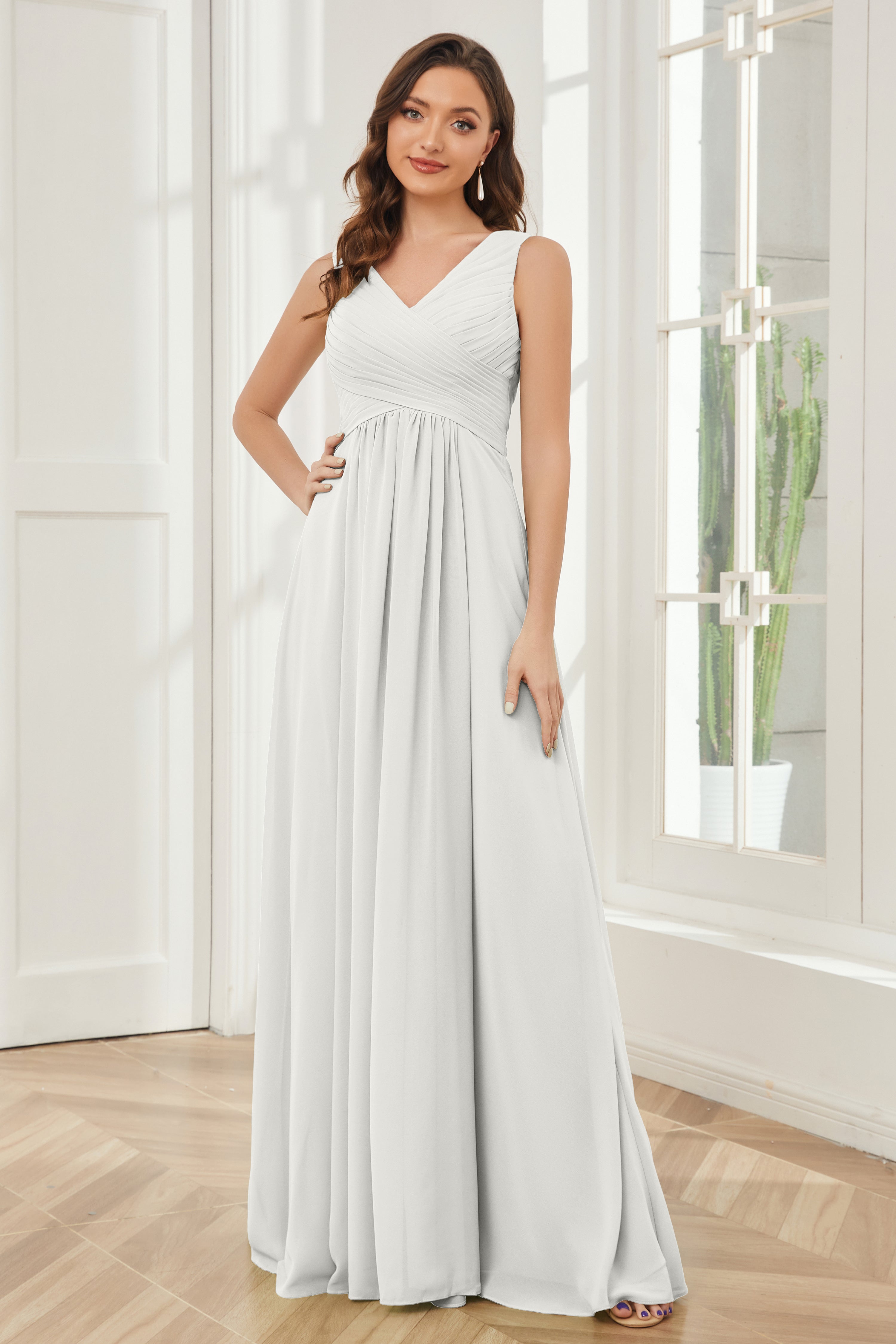 A-line V-Neck on sale Floor-Length Chiffon Bridesmaid Dress #251588