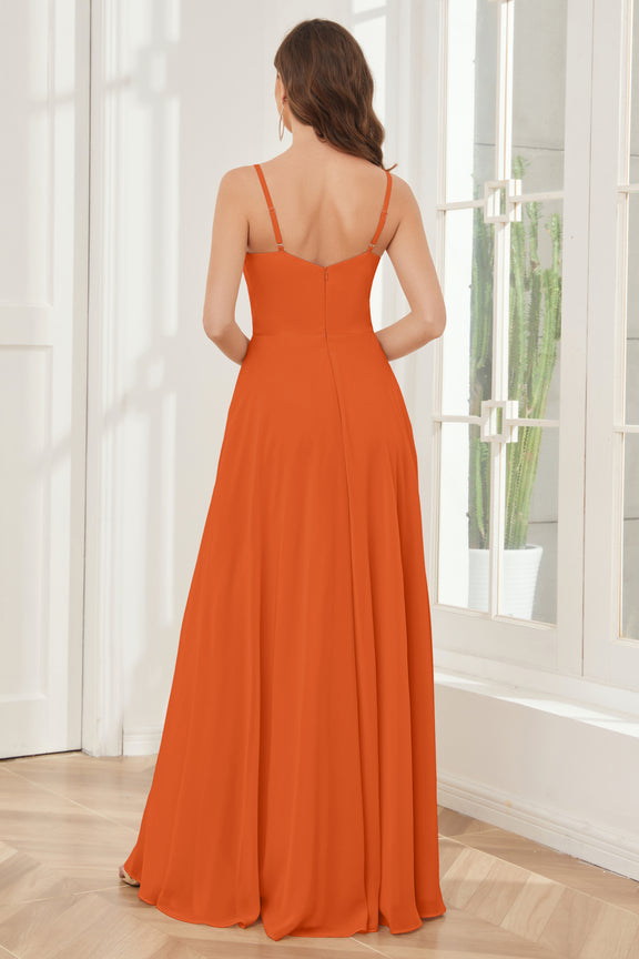 A Line Spaghetti Straps Chiffon Bridesmaid Dresses 3027