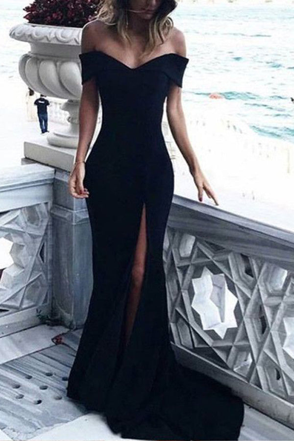 Off shoulder knee length little black modern chic party dress – Anna's  Couture Dresses