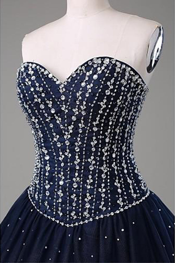 Navy Blue Ball Gown Floor Length Sweetheart Sleeveless Mid Back Prom Dress,Party Dress P169 - Ombreprom