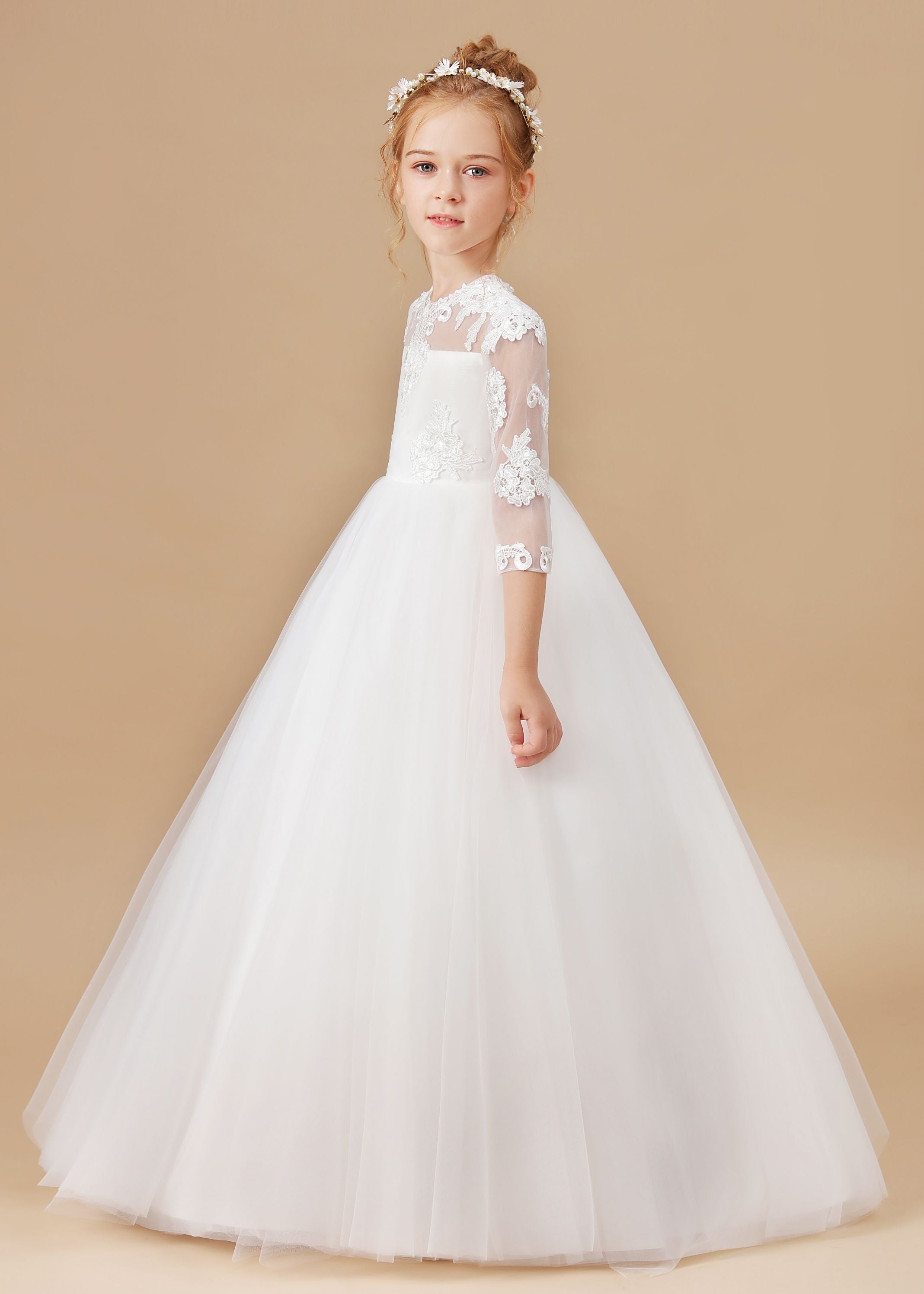 Princess Lace Tulle Satin Flower Girl Dresses