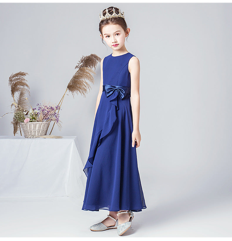 Dark Blue Sleeveless Chiffon Ruffles Flower Girl Dresses