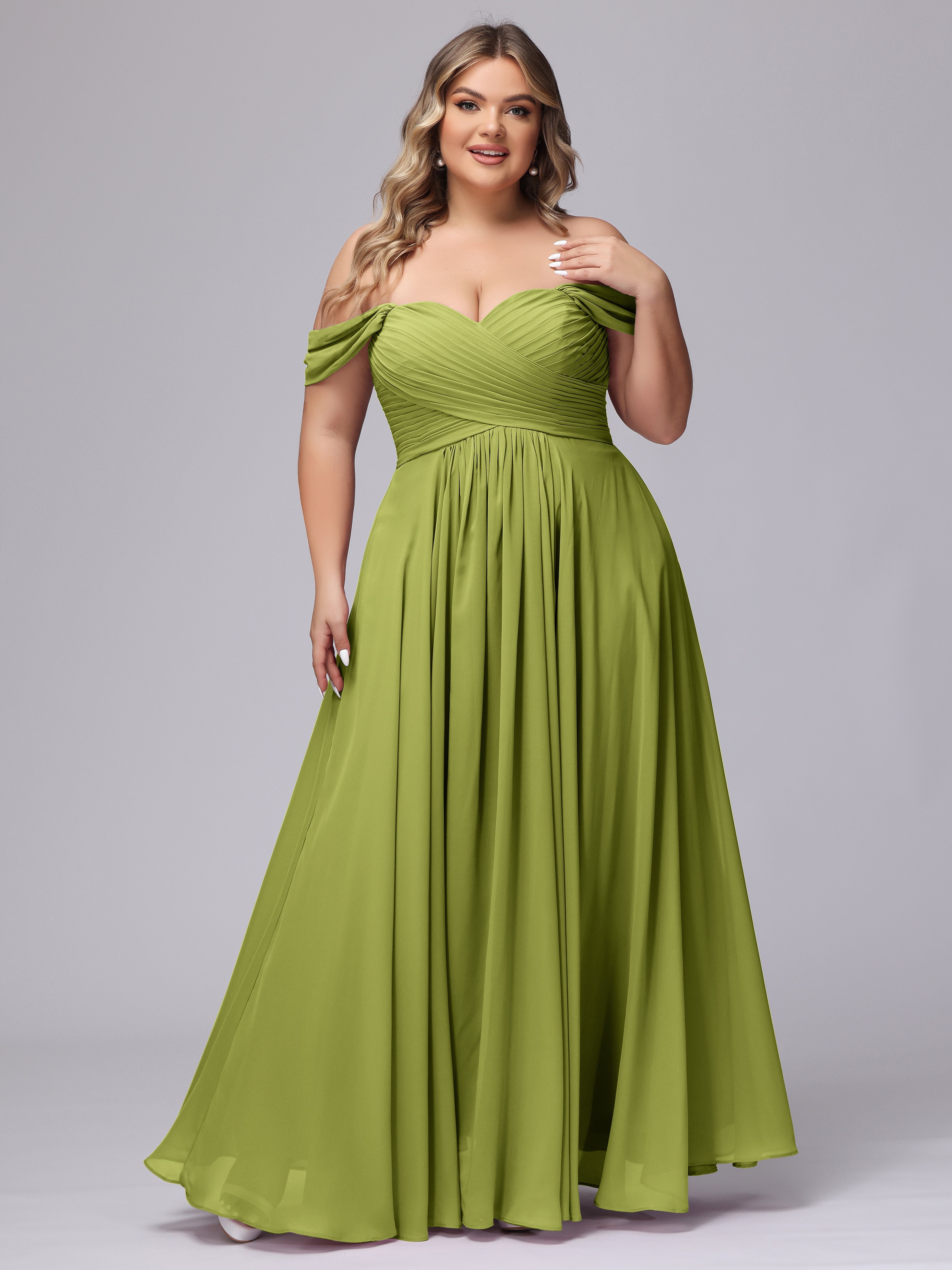 A line Sweetheart Off the Shoulder Plus Size Chiffon Bridesmaid Dress