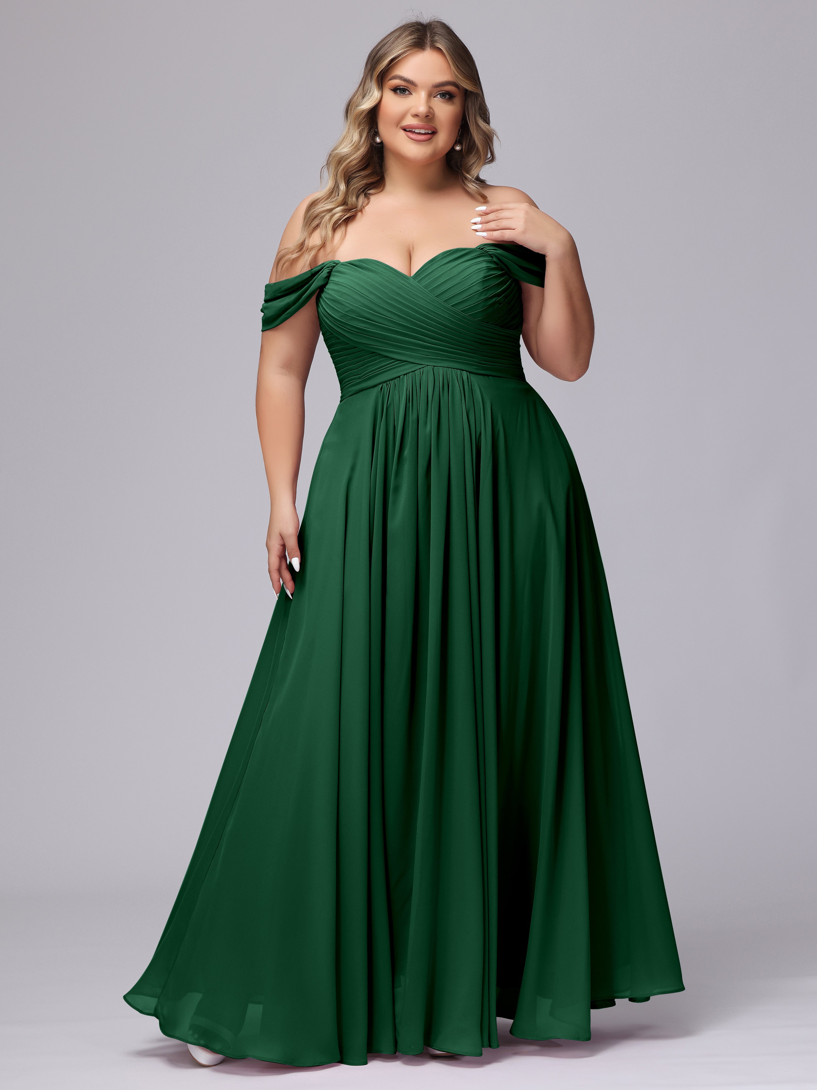 A line Sweetheart Off the Shoulder Plus Size Chiffon Bridesmaid Dress