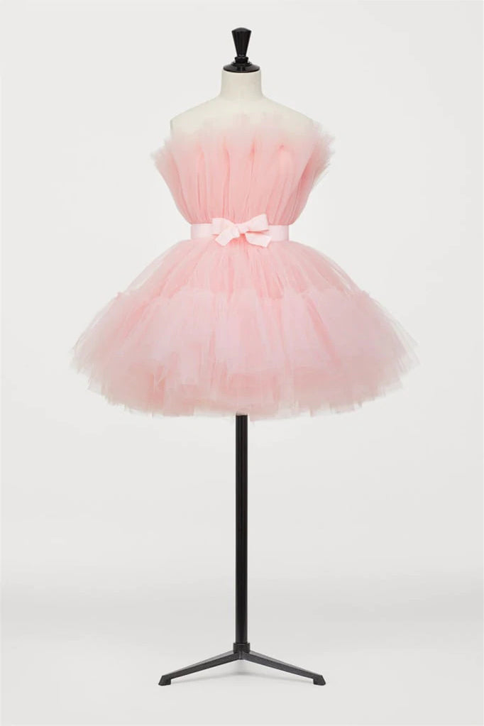 Cute Strapless Tulle Short Homecoming Dresses