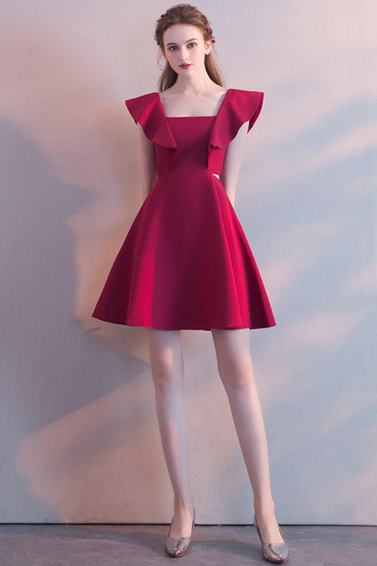 Elegant Square Neck Burgundy Sleeveless Short Homecoming Dresses