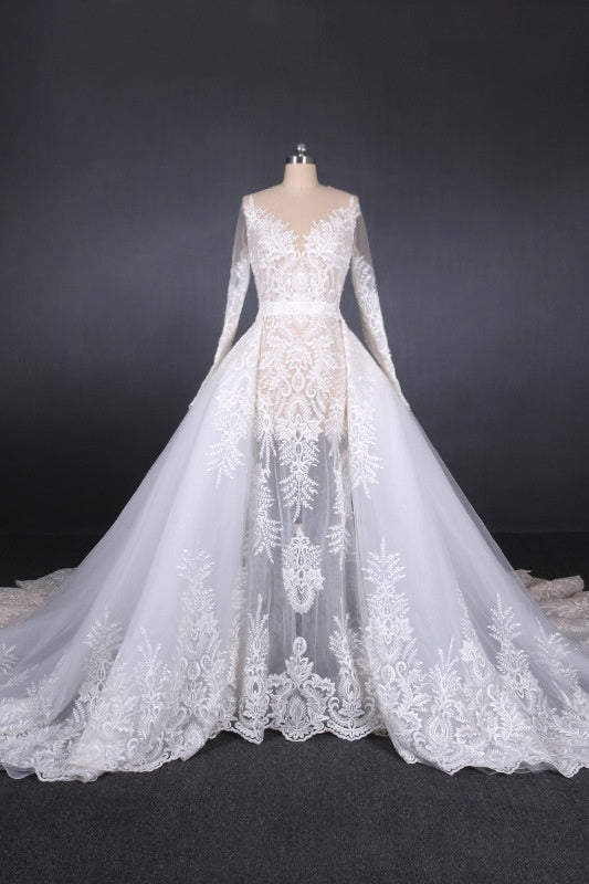 Elegant Long Sleeves Lace Wedding Dresses Beautiful Bridal Dress M846