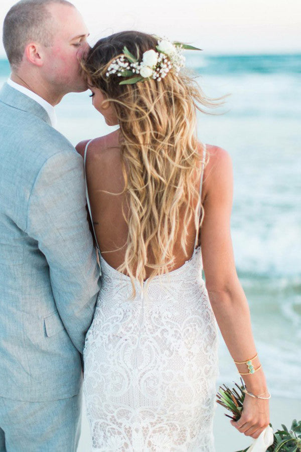 Simple Sweetheart Trumpet Wedding Gowns Sweep Train Hollow Floral Beach Wedding Dress