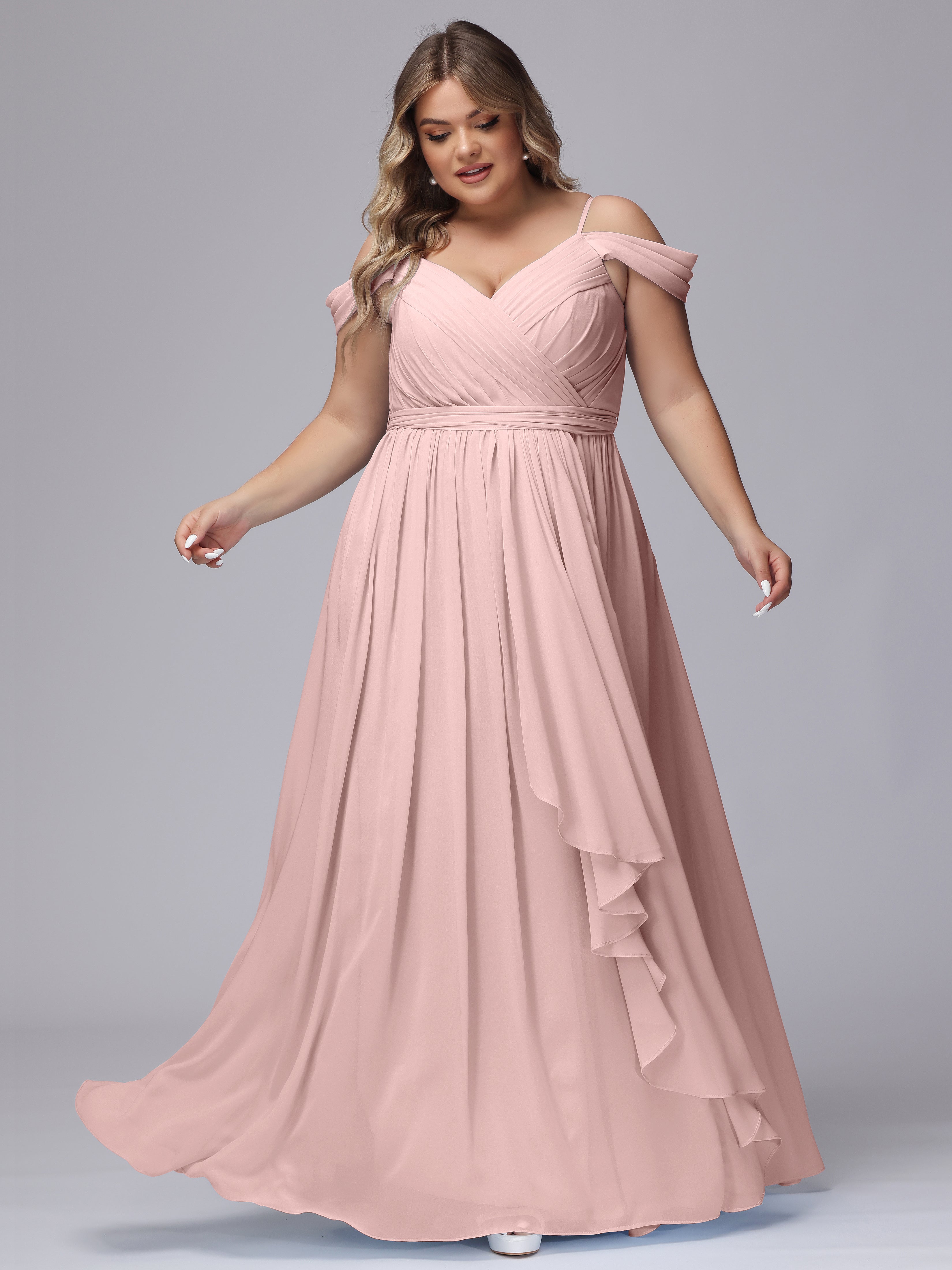 Off The Shoulder Chiffon Plus Size Long Bridesmaid Dresses