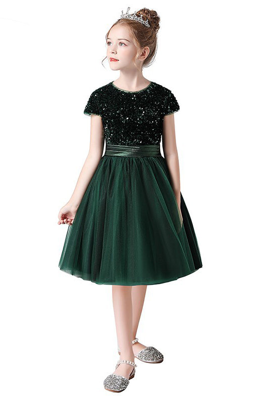 A- Line Cute Cap Sleeves Sequins Short Flower Girl Dresses