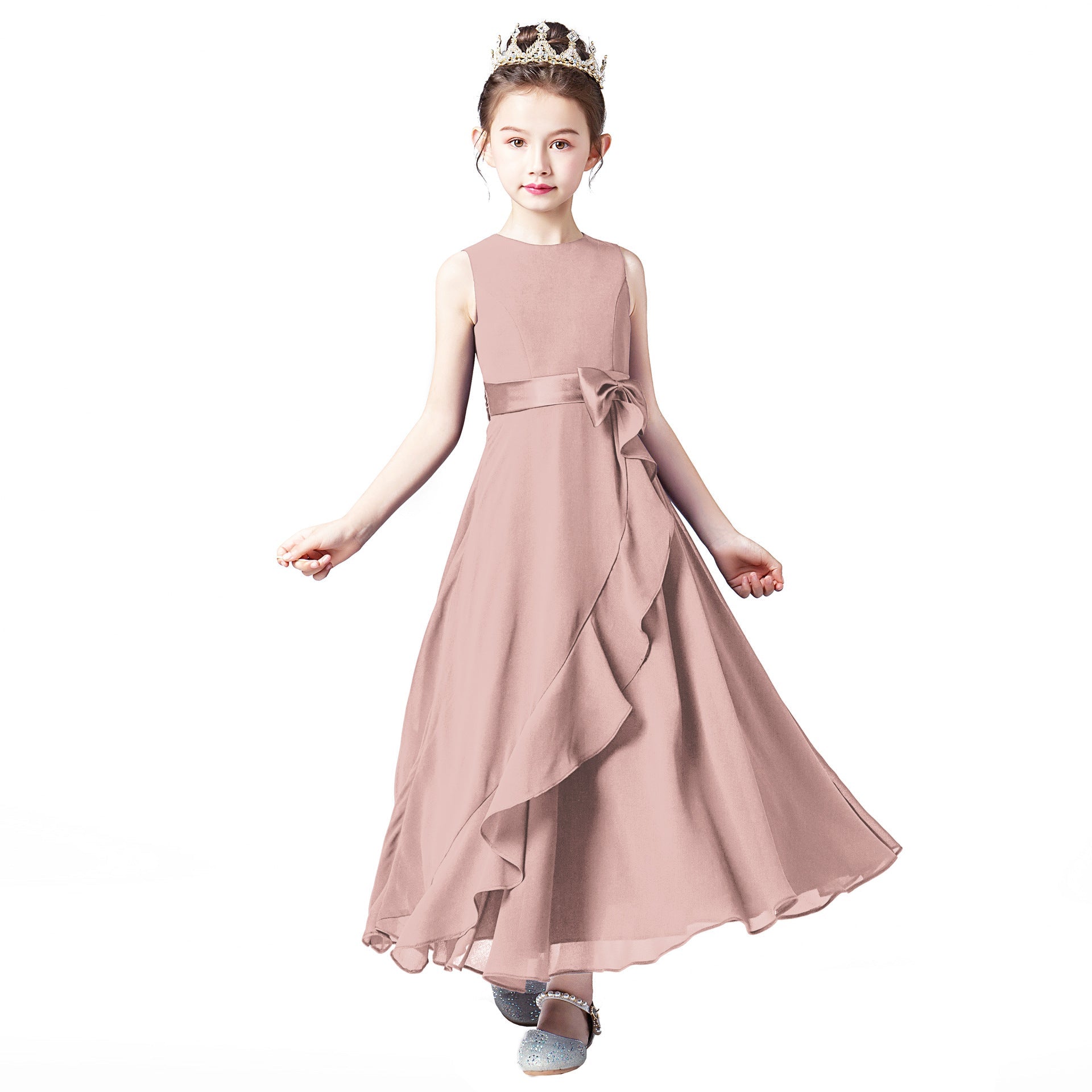 Dark Blue Sleeveless Chiffon Ruffles Flower Girl Dresses