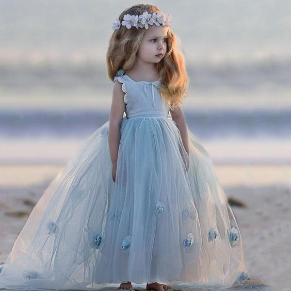 Fashion blue flower girl dresses