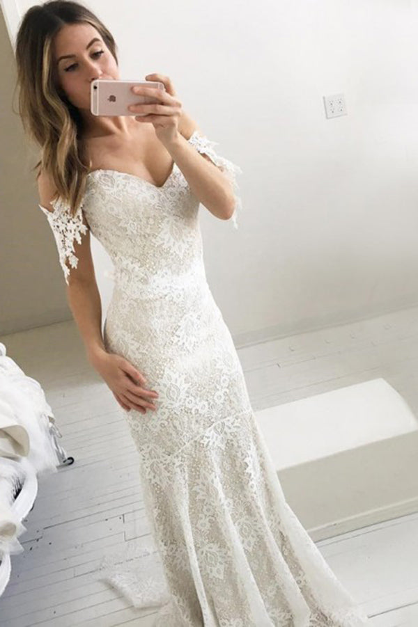 Romantic Sweetheart Spaghetti Straps Lace Wedding Dresses with ...